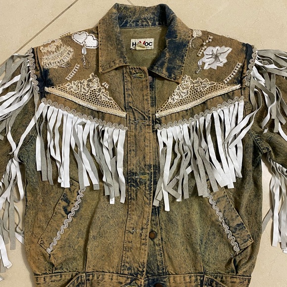 Havoc VINTAGE Cowgirl Denim Jean Jacket Fringes - Picture 1 of 12
